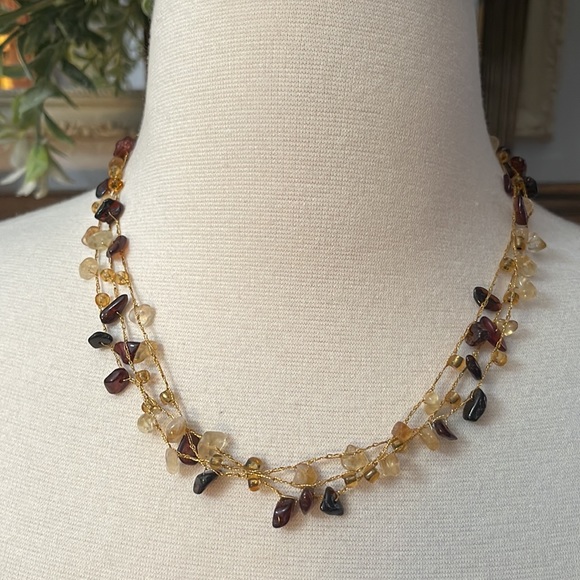 Gold Beautiful natural 3-string gold thread mixed stone necklace - Picture 7 of 8